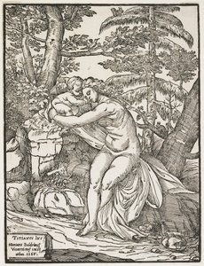 Venus och Amor, 1566 (chiaroscuro träsnitt, endast nyckelblock)